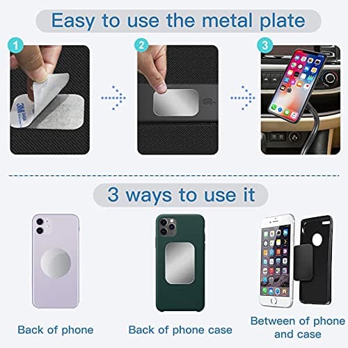 SALEX Replacement Metal Plates Set 8 Pack for Magnetic Car Phone Holders, Wall, Air Vent Mounts, Cases, Magnets. Kit of 4 Silver Round and 4 Rectangular Iron Discs Without Holes. 3M Adhesive Backing. — view 5