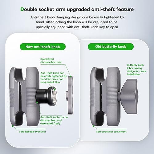 FANAUE Anti-Theft Double Socket Arm Compatible with RAM Mounts B Size Ball head and Bike Motorcycle Phone Holder, Fits Industry all Standard 1" Ball Adapters, Made of Aluminum Alloy Length 2.4" — view 3