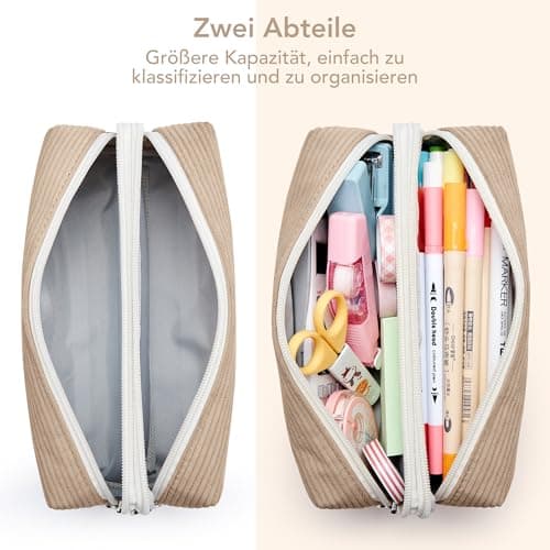 KALIDI Corduroy Pencil Case Pen Bag Large with 2 Compartment Girls School — view 2