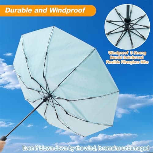 LIDOMPO UPF 50+ Travel Compact UV Umbrellas For Sun Protection Automatic Open Close Sun Umbrella UV Protection for Walking, Turquoise, 12.5 inches diameter, Classic — view 6
