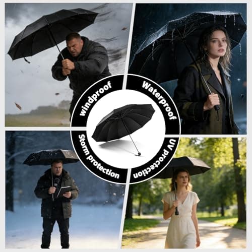 Lichamp 54-Inch Large Golf Umbrella 12 Rib Manual Open 3-Fold Compact Reverse Umbrella Folding Extra Large Oversized, Windproof & Rainproof & Sun Protection for 2–3 People, for Men Women Family — view 6