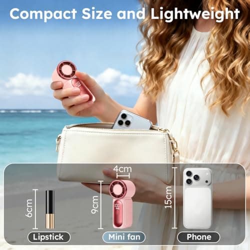 AUAUY Portable Handheld Mini Fan, 6 Adjustable Fan Speeds (Pink) — view 2