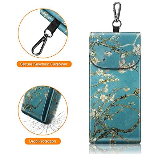 FINTIE Double Glasses Case with Carabiner Hook, Portable Vegan Leather Dual Eyeglasses Bag Anti-scratch Sunglasses Pouch, Spectacle Cases for Women Men, Blossom — view 4