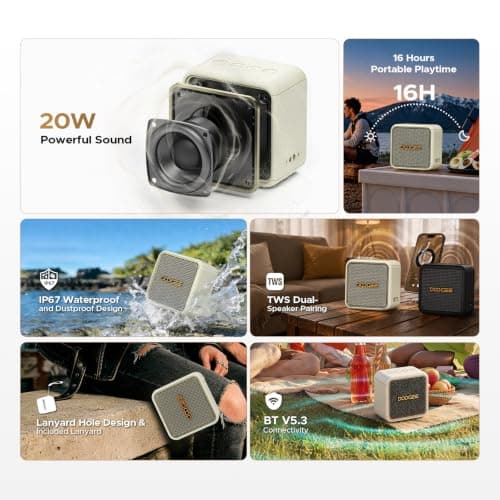DOOGEEEco Field Pulse Portable Speaker, 20W Powerful Wireless Speakers, IP67 Waterproof Portable Speakers Wireless, 16H Playtime, TWS Stereo, AUX TF USB for Outdoor Camping Travel - Beige — view 2