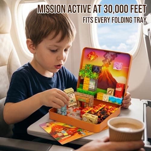 Magnetic Blocks Travel Set for Boy: 49pcs Dinosaur Magnet Cubes Iron Case — view 3