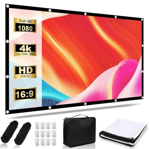 JUBORUI 120 Inch Portable Projector Screen, Easy Setup with Hooks,160° View