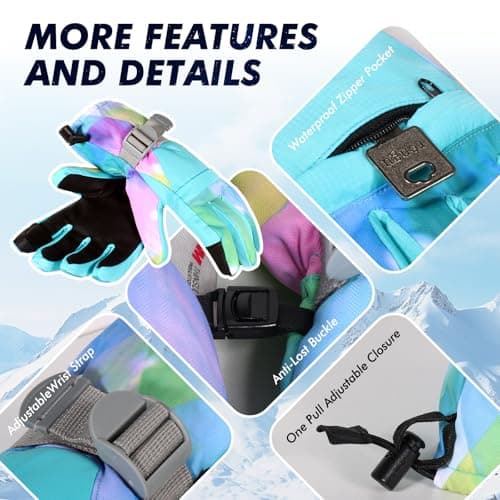 Pnosnesy Ski Gloves, Waterproof Snow Gloves Thermal Breathable Winter Gloves, Windproof Touchscreen Cold Weather Gloves for Men Women Kids — view 4