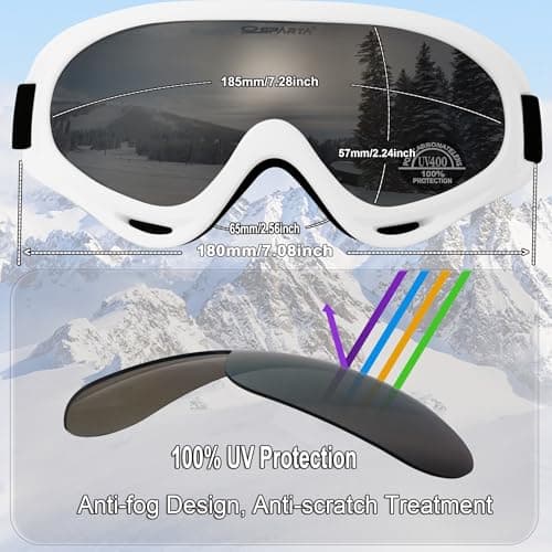 OUTDOORSPARTA 2-Pack Ski Goggles Snow Sports Goggles Snowboarding Goggles Motocycle Glasses for Men Women Youth Kids Boys Girls (9. White Frame, Silver Lens; Pink Frame, Silver Lens) — view 4