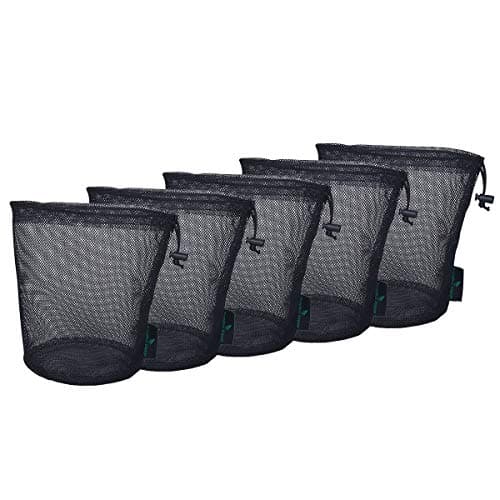 iBasingo Mesh Drawstring Bag Stuff Sacks with Cord Lock, Black 5 Pack BVP02