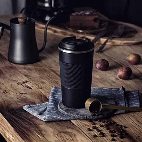 YINJOYI Travel Mug Reusable Insulated Coffee Cups Vacuum Thermal Tumbler for Hot & Cold Drinks Leakproof Stainless Steel Travel Bottle (Black, 510ml) — view 6