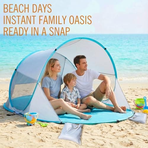 Chihee Beach Tent Pop-up Camping Sun Shelter for with UV Protection Silver-coated Fabric Breathable Mesh Extra Sandbags,Lightweight Easy Setup Portable Beach Shade Canopy Cabana — view 2