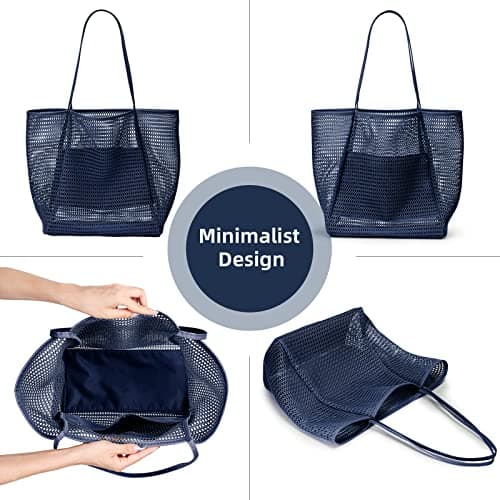 KALIDI Mesh Tote Bag,23L Beach Bag Extra Large Tote Bags for Women with Zip Pocket Shoulder Bag Summer Beach Bags Reusable Shopping Bag for Picnic Holiday Travel Grocery — view 2