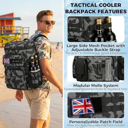 Jetviivid Tactical Cooler Backpack for Men, Insulated Backpack with Bottle Opener, Waterproof Leakproof Thermal Lunch Bag, Cooler Bag for Camping Picnic Hiking Beach Daily Day Trips, Black Camo — view 6