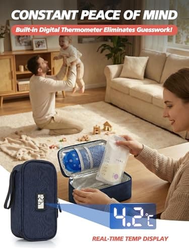 Leng Ke Breastmilk Cooler Bag - Breast Milk Cooler Travel Bag with Temperature Display, Insulated Breastmilk Cooler Bag for Travel, Breastmilk Storage Bag for Daycare Travel Nursing Mom (Dark Blue) — view 6