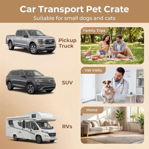 GYMAX Travel Dog Crate, Aluminum Dog Transport Box with Lockable Door & Trapezoidal Design, Chew-proof Puppy Cage for Camping Truck (91 x 65 x 69.5 cm,without Removable Divider) — view 2