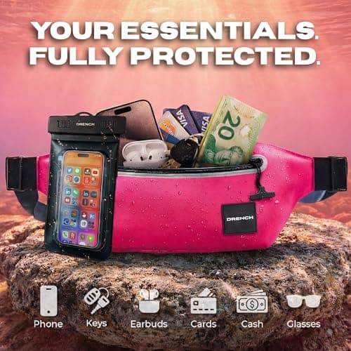 Drench 100% Waterproof Pink Bum Bag & Phone Pouch Set | Stylish Waterproof Waist Bag for Beach Holidays, Girls Trips & Travel | Waterproof Phone & Essentials Pouch for Pool Days & Cruises — view 5