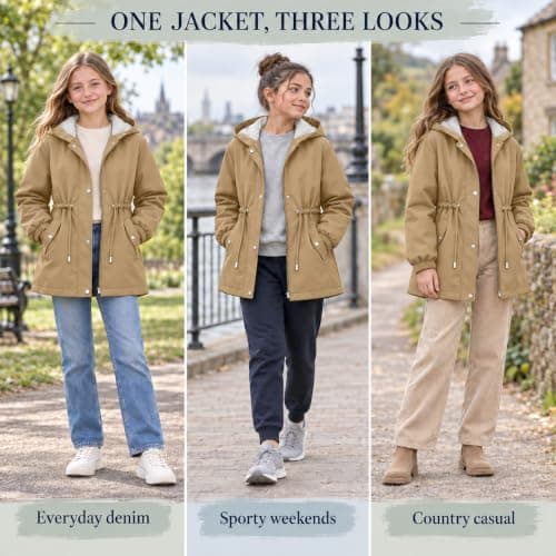 Khaki Girls Waterproof Jacket Windproof Hooded Raincoat Outdoor 11 Years — view 6