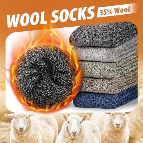 SockWaddles Thermal Socks for Men, 5 Pairs Thick Wool Warm Socks, Breathable and Moisture-Wicking Walking Boot Winter Sock for Outdoor Hiking Sport 7-11 — view 3