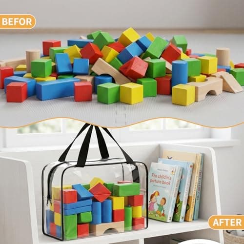 4 Packs Clear Toiletry Bag, 18 x 9 x 25 cm Large Makeup Bags with Self-Adhesive Label, PVC Waterproof, Reusable Travel Toiletries Bag, Toy Storage Bags with Zipper and Handle for Board Games — view 4