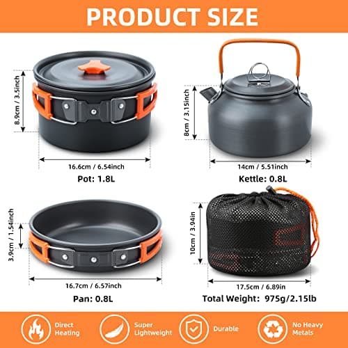 Lixada Camping Cookware Kit - 16pcs Stainless Steel Cookware Set with Plates, Forks, Knives, Spoons for Outdoor Cooking and Picnic for 1-2 People — view 5