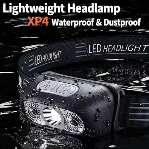 MQLAE Head Torch, Rechargeable Super Bright LED Headlamp with Motion Sensor, IPX4 Waterproof Head Torch with 5 Light Modes, Adjustable Angle & Strap, Headlight for Running, Camping, Hiking，White — view 3