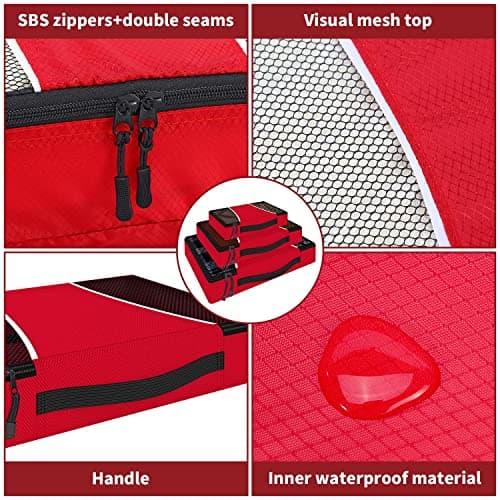 Vinsani 3pc Packing Cubes Travel Organiser Set for Suitcase, Red — view 5