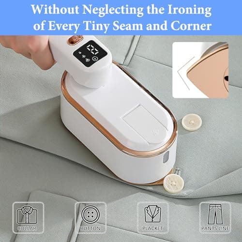 Steam Iron Travel Steamer with LCD Screen, 10S Fast Heat-up 2000W Steamer Clothing with 180° Rotatable Handle, Portable Handheld Clothes Steamer, 3 Steam Levels for Travel, Home, Office (White) — view 6
