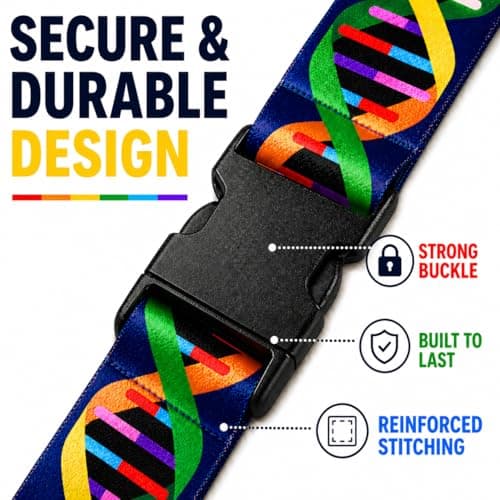 Luggage Straps for Suitcases 2 Pack, Adjustable Suitcase Belt 106–196 cm, Bright Pattern Travel Luggage Strap for Easy Identification, Heavy Duty Polyester with Quick Release Buckle (DNA) — view 5