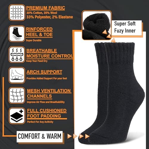 NevEND 3/6 Pairs Women's Wool Merino Winter Thermal Boot Thick Insulated Heated Mini Crew Socks, 3 pairs of black, 37-43 EU — view 2