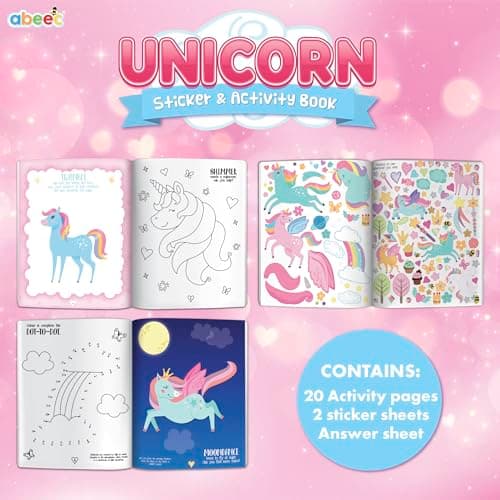 abeec Unicorn Sticker & Activity Book, Colouring Pages, Unicorn Activity, Unicorn Gift for Girls, Over 80 Stickers, Mazes, Dot-to-Dot, Aged 6 and Above, Party Bag Fillers for Kids, Travel Activity — view 2