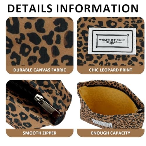 KIUEZIR 2pcs Chic & Modern Makeup Bags, Durable Linen Material with Leopard Print Patterns, Smooth Zipper and Large Capacity, Travel Cosmetic Toiletries Bags for Women Ladies Birthday Present — view 3