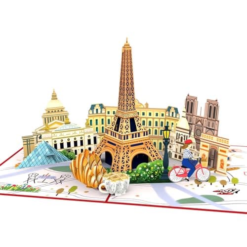 papercrush® Pop-Up Card Paris - Travel Voucher or Money Gift for Paris Travel, 3D Giftcard for Weekend Trip & Wedding Anniversary, Romantic Anniversary Present for Her, Short Holiday Birthday Card