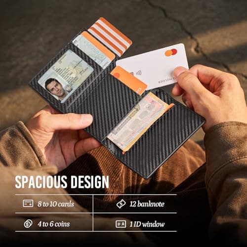 YESIIW AirTag Mens Wallets, Slim Credit Card Holder for Apple Air Tag, Pop up Men Card Wallet Minimalist Wallets for Men RFID Blocking, Smart Holder Wallet with Coin Pocket & ID Window, Carbon Fiber — view 3