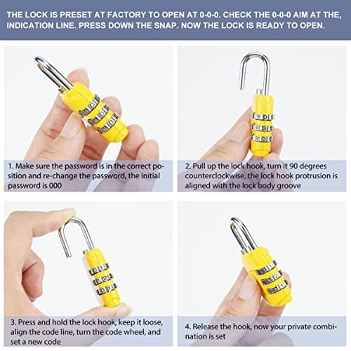 4 Pack Luggage Locks 3 Digit Combination Padlock Codes with Alloy Body for Suitcase Travel Bag Gym Shed Bike Locks - Black, Silver, Yellow, Purple — view 4