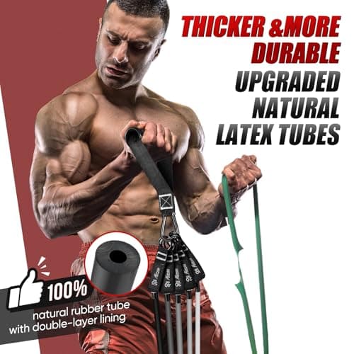 HPYGN Resistance Bands Set, 150lb Exercise Resistance Bands with Handles, 5 Tube Fitness Bands with Door Anchor, Handles, Portable Bag, Legs Ankle Straps for Muscle Training, Strength, Yoga — view 3