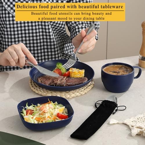 Camping utensils set, ReaNea Camping Plates And Bowls Set With Coffee Mug, Travel Cutlery Set Include Spoon, Fork, Knife for Home, Poolside, Outdoor, Picnic, Camp — view 4