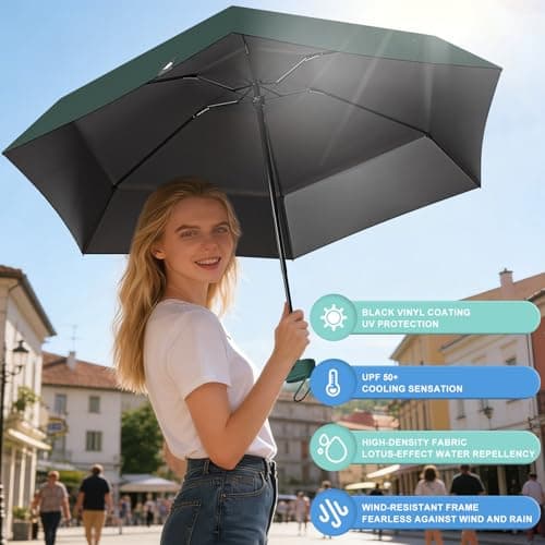 FWHFNB Travel Umbrella Compact, Mini Umbrella, UV Umbrella, Folding Umbrella, UPF 50+ Sun & Rain Protection, With Capsule Case, Small Compact, for Men and Women (Mint Green) — view 3