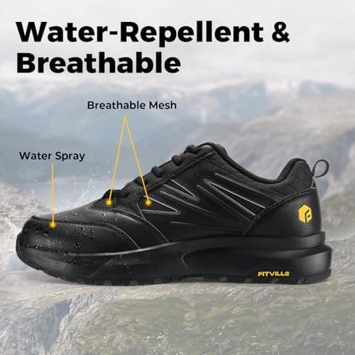 FitVille Mens Extra Wide Walking Shoes, Hiking Trainers X-Wide 10 Black — view 4