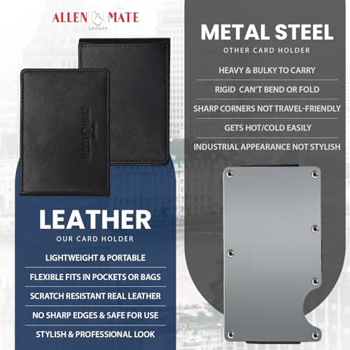 ALLEN & MATE 100% Leather Travel Card Holder - Slim Minimalist Wallet for Travel Bus Pass ID License Oyster Card for Men & Women (Black Premium) — view 6