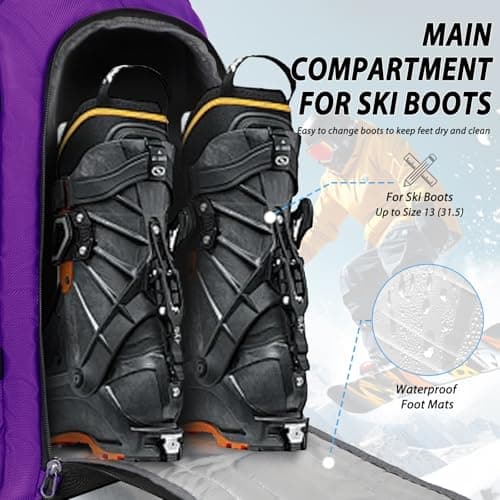 Goloni 50L Ski Backpack, Water‑Resistant Ski Boot Bag,Purple — view 4