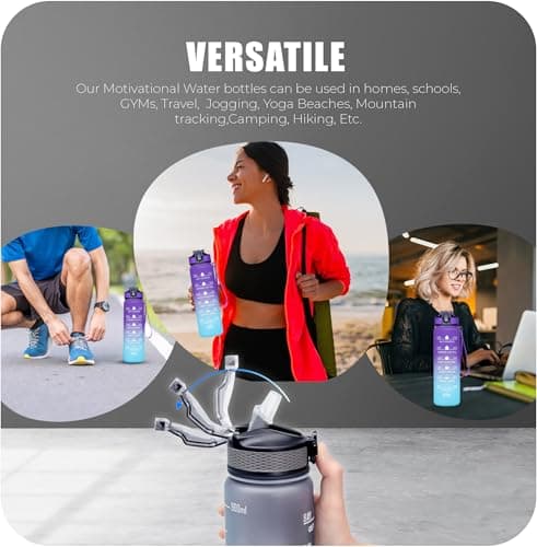 Roe Tenpo Sports Water Bottle with Straw and Time Marking, and 32OZ Capacity - Motivational and Eco-Friendly BPA-Free Bottle for Running, Gym, Yoga, Outdoors, and Camping (Style-1, Blue-Purple) — view 5