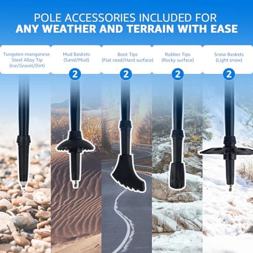 Overmont Hiking Poles Foldable Aluminium Ultralight - Adjustable 105-125 cm Trekking Poles - Nordic Walking Poles 1 Pair with All-Terrain Accessories Grey — view 6