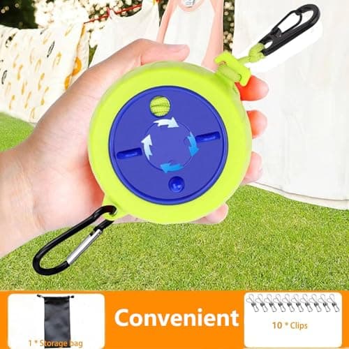 Qeeheng Adjustable Travel Clothesline Cord, 32.8FT Portable Camping Clothesline, Windproof Drying Line Rope For Outdoor/Indoor/Home/Laundry/Hotel, With 10 pcs Windproof Clothespins — view 3