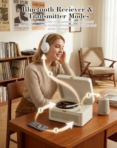 KOVCDVI Retro CD Players for Home with Bluetooth, Radio & Speakers White — view 4
