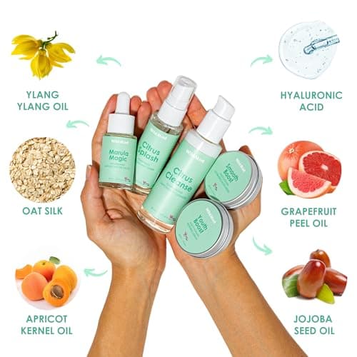 WildMint Mini 5-Step Clear Skin Gift Set | Travel Size Cleanser, Toner, Serum, Face Oil, Moisturiser & Bag | Gifts for Mum, Friends & Daughter | Natural Skincare UK Dark Spots & Dryness (Travel-Size) — view 5