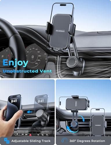 Phone Holder for Car Vent: [Never Blocking] Air Vent Cell Phones Mount, Quick Release Car Phone Mount with Stable Hook Clip, 360° Rotation Mobile Phone Automobile Cradle for iPhone Samsung Huawei etc — view 3