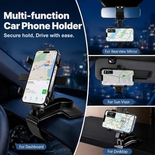 Car Phone Holder, Dashboard Clip Mount, 360° Rotation for 4–7" Phones — view 4