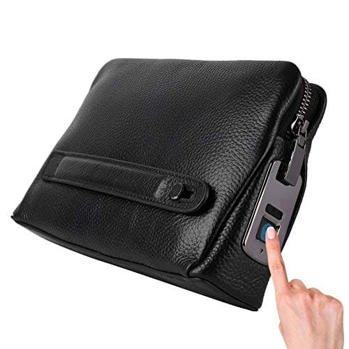 Zunate Fipilock Smart Fingerprint Wallet for Men with Biometric Security Lock, Blocking Anti Theft Zipper Leather Handbag, Large Capacity Black Wallet with Type C Charging — view 3