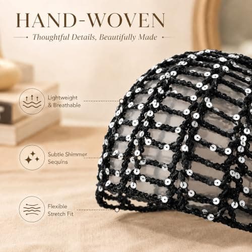 DVDVBOOM Women's Sequin Crochet Skull Cap Beanie Handmade (Black) — view 5