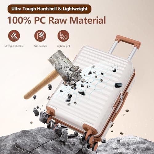 SHOWKOO Suitcase Sets 3 Piece Expandable Hardshell PC Luggage, Beige White — view 3